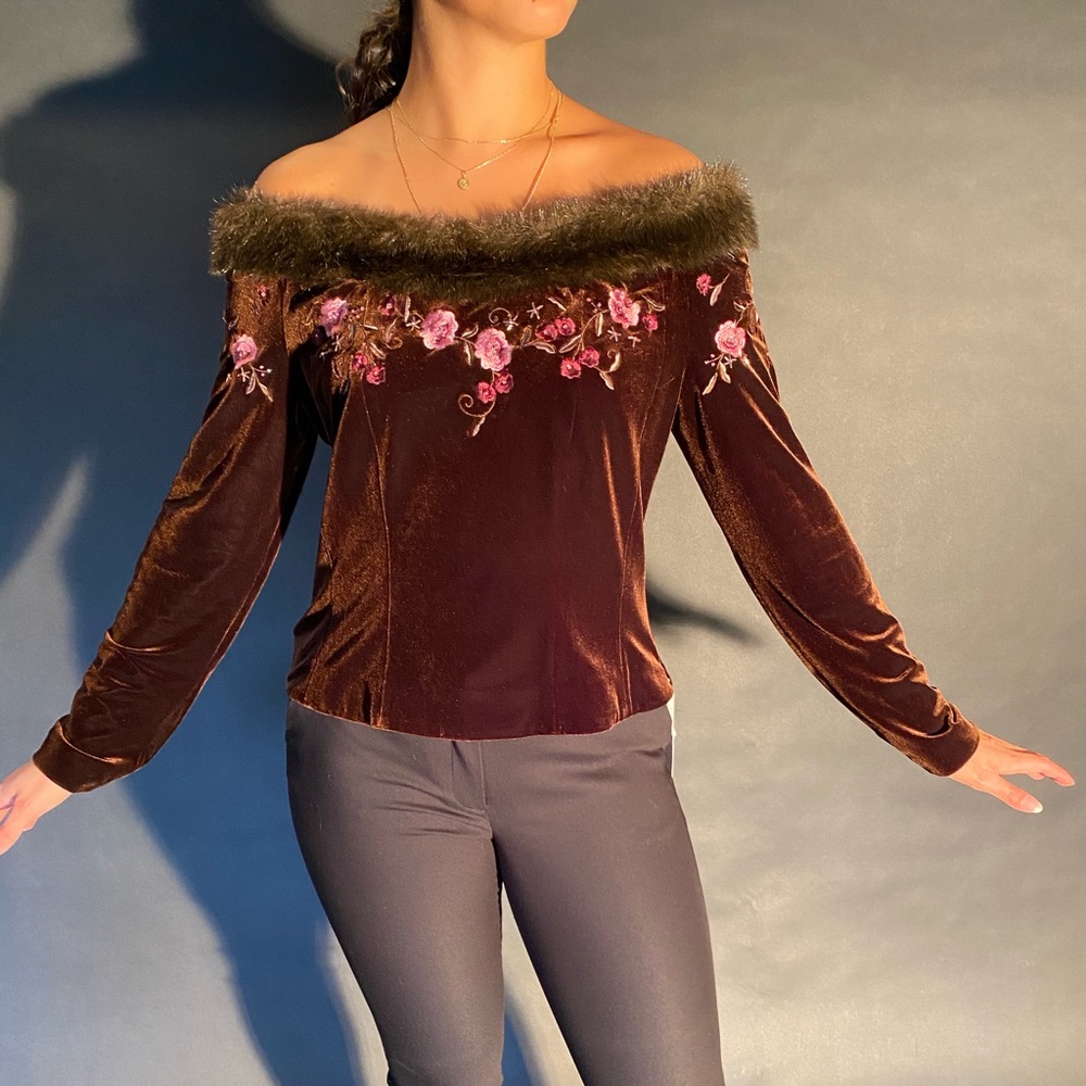 Vintage Velvet Floral Blouse